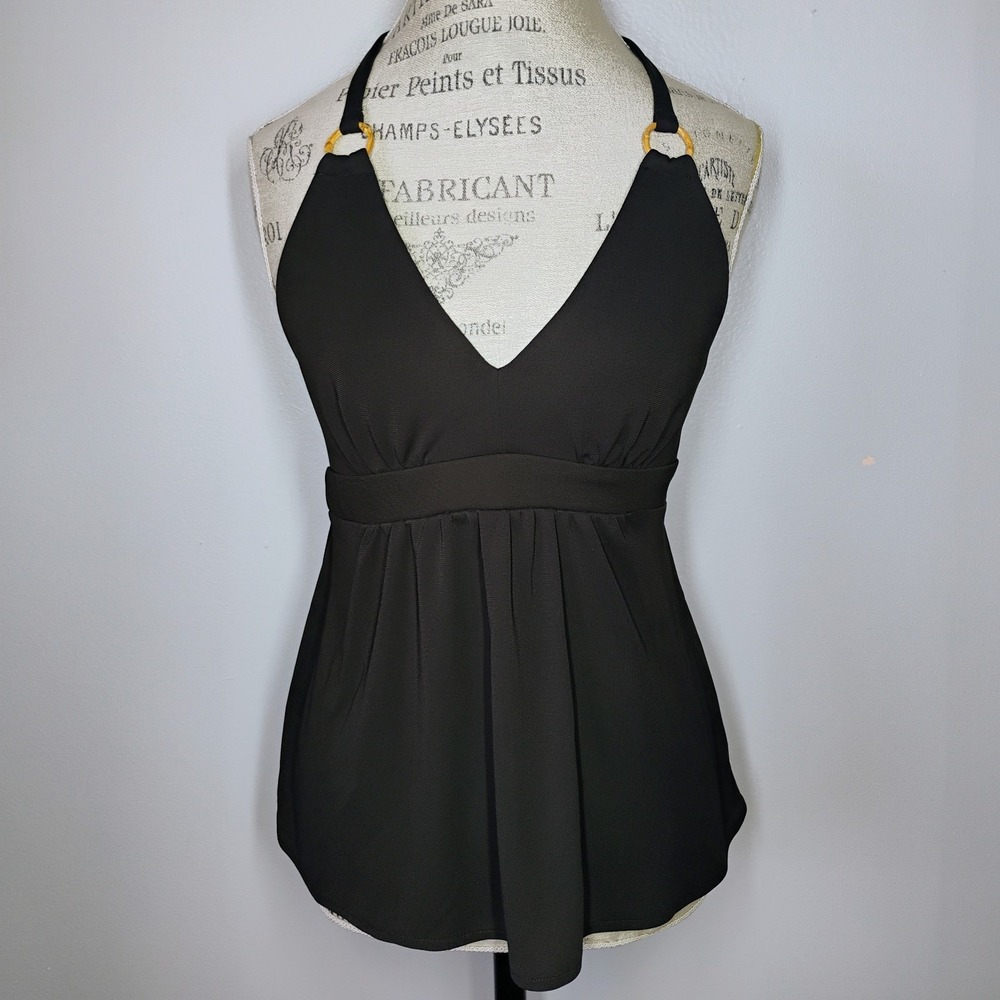 New York and‎ Company Y2K Babydoll Halter Top Womens Small Black Boho Festival